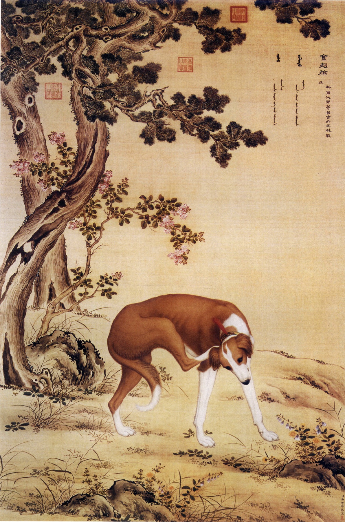 Detail of a Qing dynasty Chinese greyhound painting